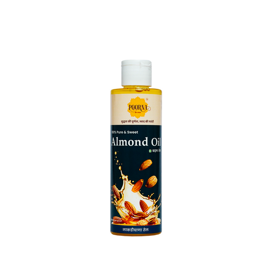 POORNA Wood-Pressed Almond Oil | लाकडीघाणा बदाम तेल | Cold Press Extraction | 100% Pure, Natural, and Unfiltered Oil