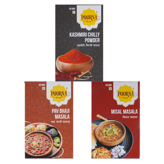 Poorna Pav Bhaji - Misal - Kashmiri Chilly Powder Combo Pack | 100% Natural | Great Taste