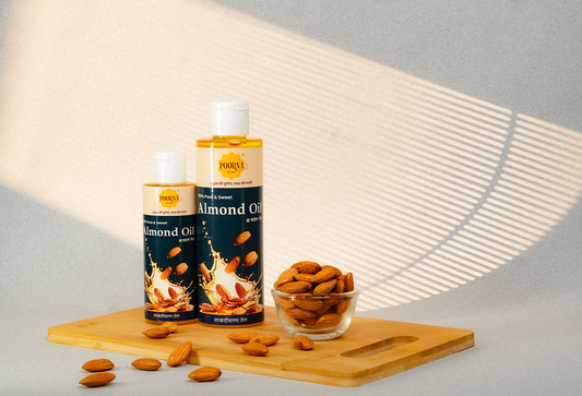 POORNA Wood-Pressed Almond Oil | लाकडीघाणा बदाम तेल | Cold Press Extraction | 100% Pure, Natural, and Unfiltered Oil