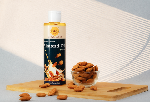 POORNA Wood-Pressed Almond Oil | लाकडीघाणा बदाम तेल | Cold Press Extraction | 100% Pure, Natural, and Unfiltered Oil