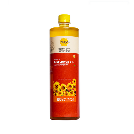 POORNA Wood-Pressed Sunflower Oil | लाकडीघाणा सूर्यफूल तेल | Cold Press Extraction | 100% Pure, Natural, and Unfiltered Oil
